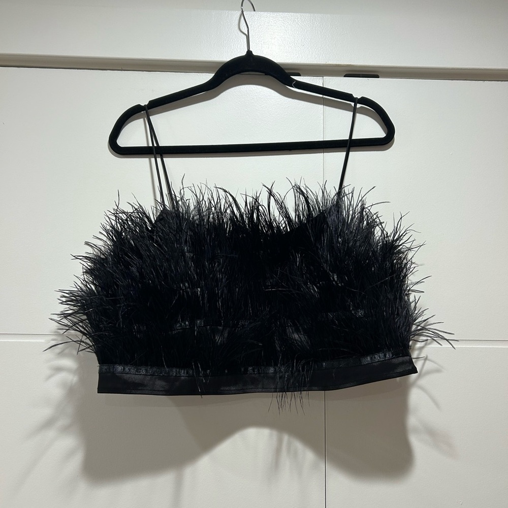 Black Feathered Crop Top